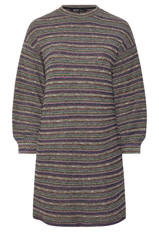 YOURS Plus Size Blue & Grey Textured Stripe Jumper Dress | Yours Clothing 5