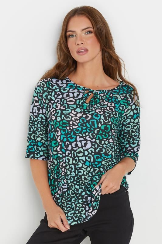 M&Co Blue Leopard Print Tie Front Top | M&Co  1