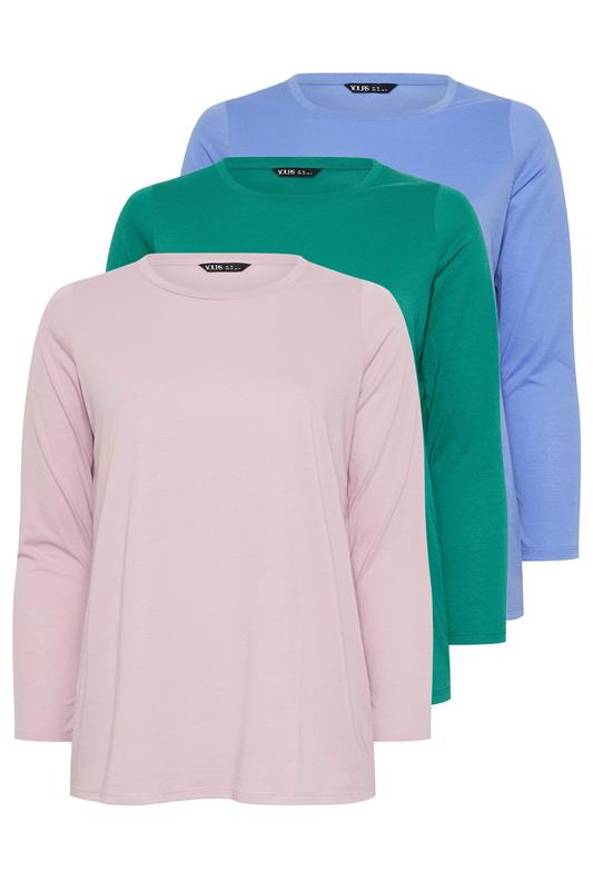 YOURS Plus Size 3 PACK Green & Blue Long Sleeve T-Shirts | Yours Clothing  9