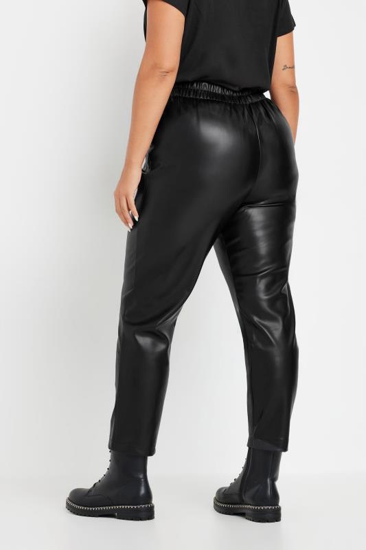 YOURS Plus Size Black Coated Darted Waist Tapered Trousers | Yours Clothing 3