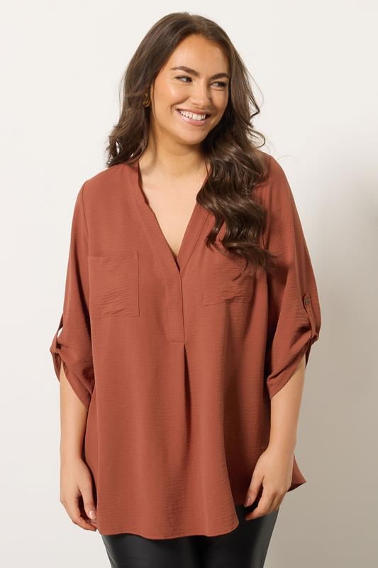 Plus Size  EVANS Curve Rust Orange Overhead Utility Shirt
