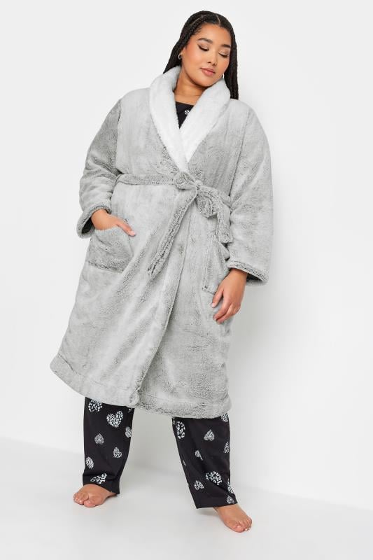 Plus Size  YOURS Curve Light Grey Soft Touch Fleece Dressing Gown