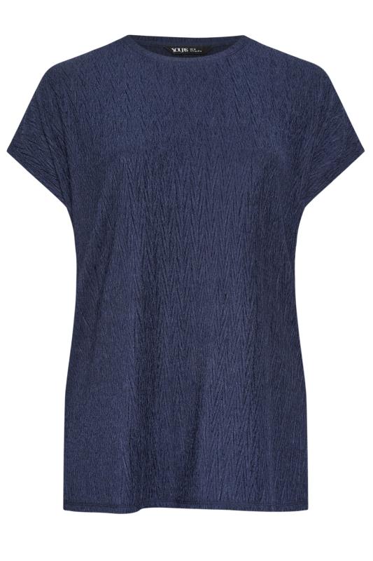 YOURS Plus Size Navy Blue Crinkle Plisse T-Shirt | Yours Clothing 6