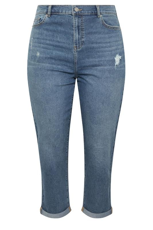 YOURS Plus Size Mid Blue Distressed Boyfriend Jeans | Yours Clothing 5