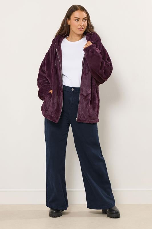 YOURS Plus Size Burgundy Red Faux Fur Hooded Jacket | Yours Clothing 2