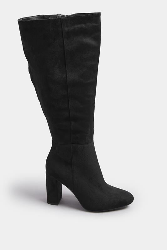 Black Faux Suede Heeled Knee High Boot In Wide E & Extra Wide EEE Fit | Yours Clothing 3