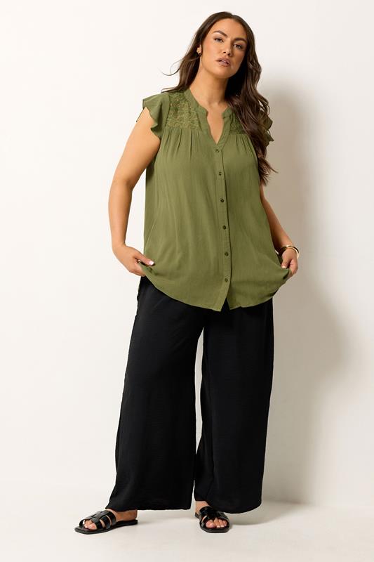 YOURS Plus Size Green Crochet Blouse | Yours Clothing 1