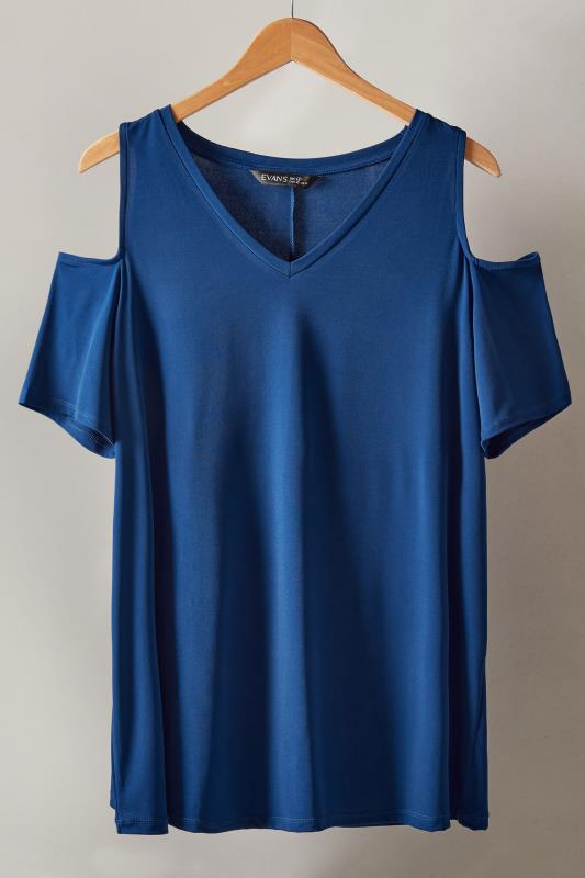 EVANS Curve Cobalt Blue Cold Shoulder Top | Evans 5