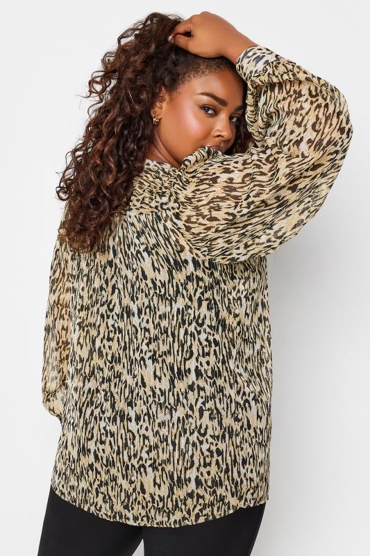 YOURS Plus Size Beige Brown Leopard Print Chiffon Blouse | Yours Clothing 3