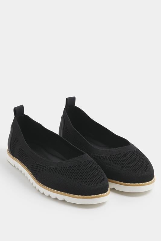 Black Knitted Slip On Ballet Flats In Extra Wide EEE Fit | Yours Clothing 1