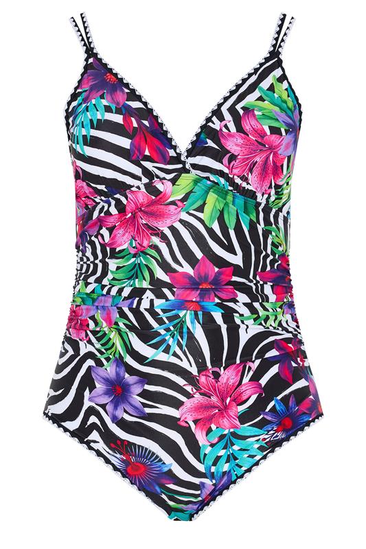 YOURS Plus Size Black Tropical Zebra Print Plunge Swimsuit | Yours Clothing 6