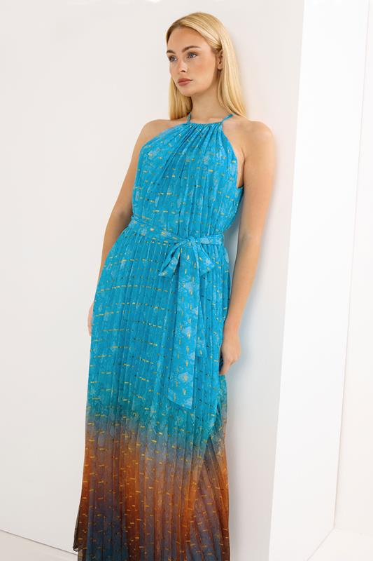STAR Blue Snake Skin Metallic Pleated Dress | StarByJM 1