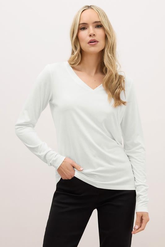LTS PREMIUM Tall White Long Sleeve V-Neck Modal Top