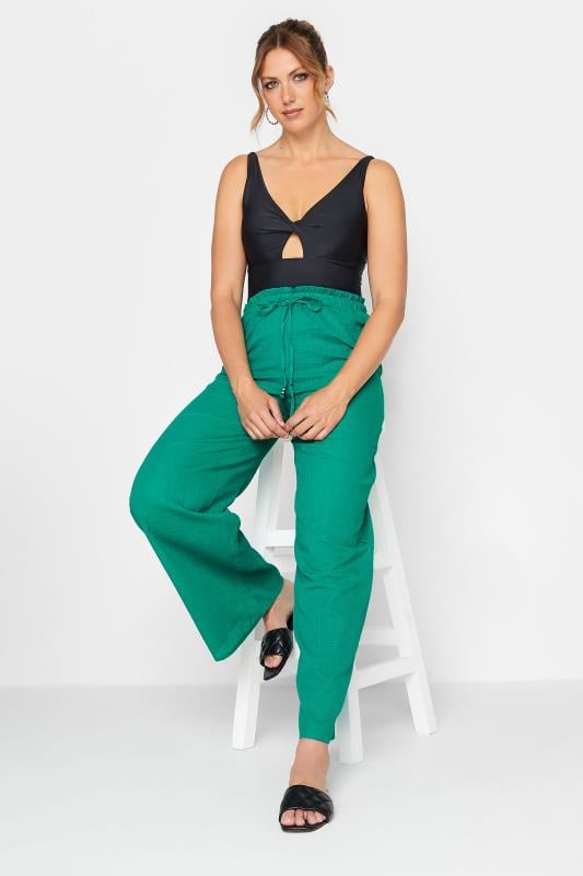 LTS Tall Women's Green Cotton Wide Leg Beach Trousers | Long Tall Sally 2