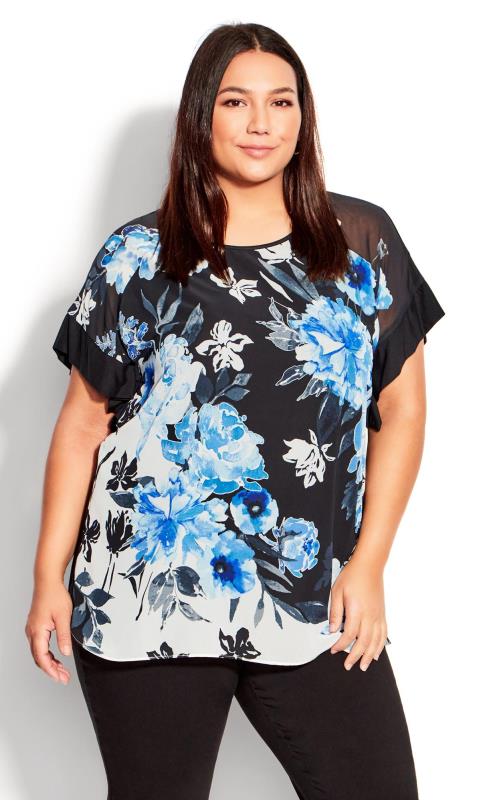 Evans Black Floral Sheer Shoulder T-Shirt 2