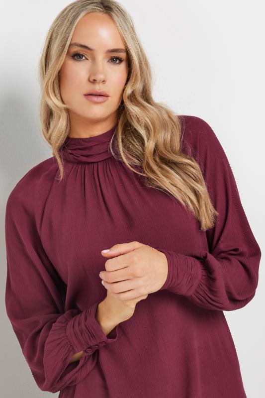 Tall  LTS Tall Burgundy Red High Neck Crinkle Top