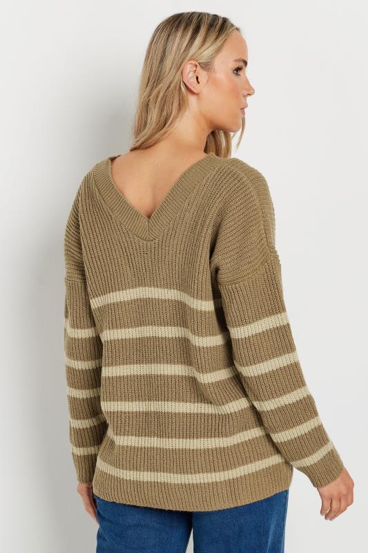 LTS Tall Womens Brown V-Neck Stripe Jumper | Long Tall Sally  5