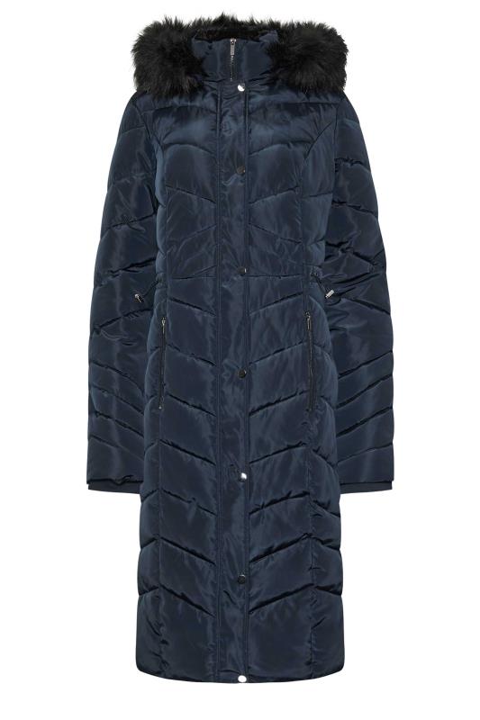 LTS Tall Women's Navy Blue Faux Fur Trim Padded Longline Coat | Long Tall Sally 5