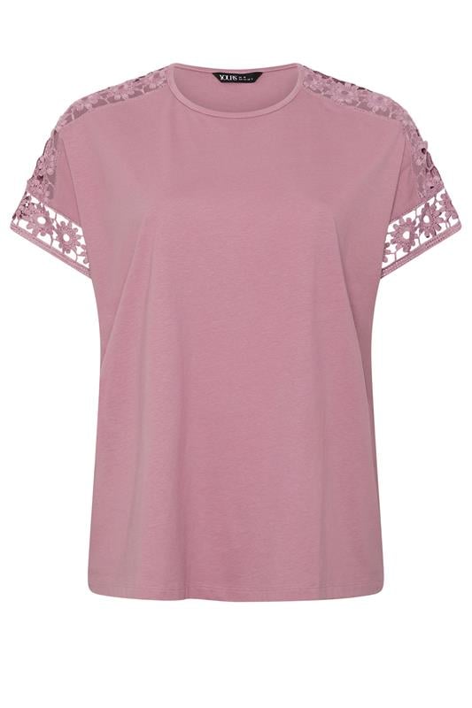 YOURS Plus Size Pink Crochet T-Shirt | Yours Clothing 5