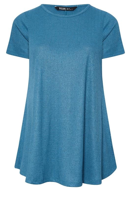 YOURS Plus Size Mid Blue Ribbed Soft Touch T-Shirt | Yours Clothing 5