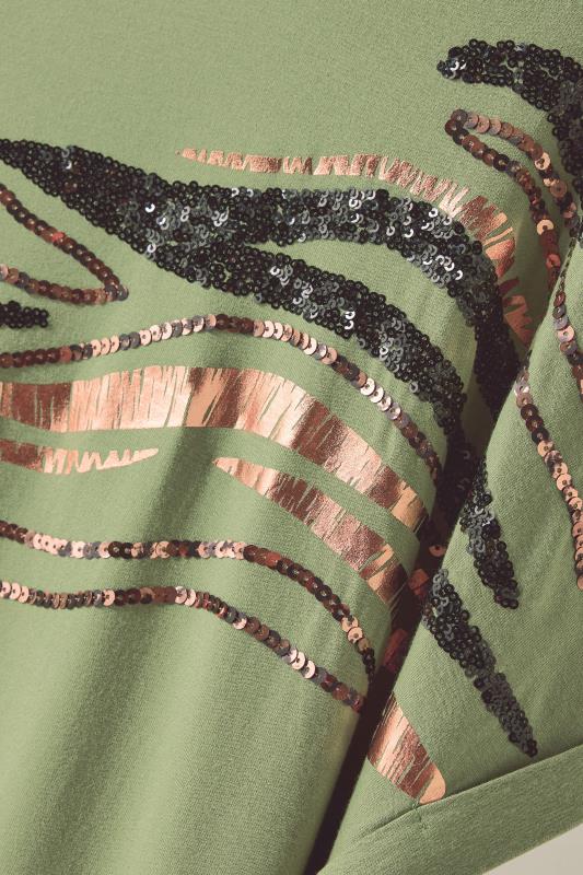 EVANS Plus Size Khaki Green Zebra Print Sequin Embellished T-Shirt | Evans  8