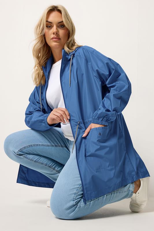  YOURS Curve Blue Drawstring Lightweight Parka Jacket