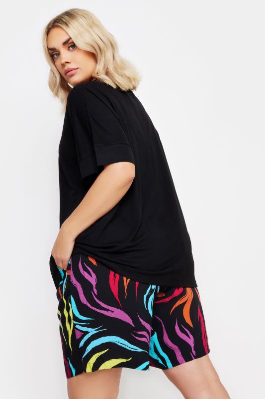 YOURS Plus Size Black Rainbow Zebra Print Paperbag Shorts | Yours Clothing 4