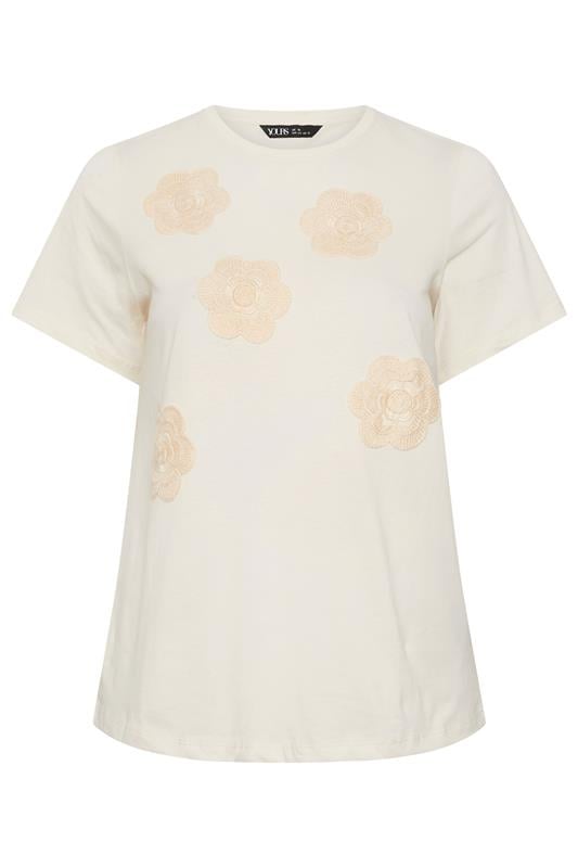 YOURS Plus Size Cream Daisy Applique T-Shirt | Yours Clothing 5