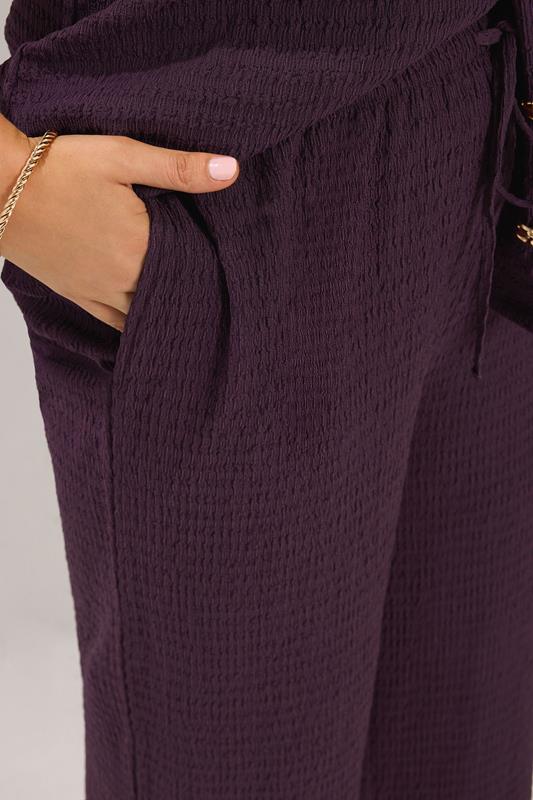 YOURS Plus Size Purple Wide Leg Crinkle Trousers | Yours Clothing 5