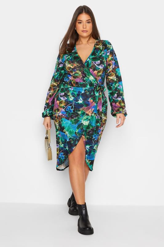 LTS Tall Women's Black & Blue Floral Midi Wrap Dress | Long Tall Sally 2