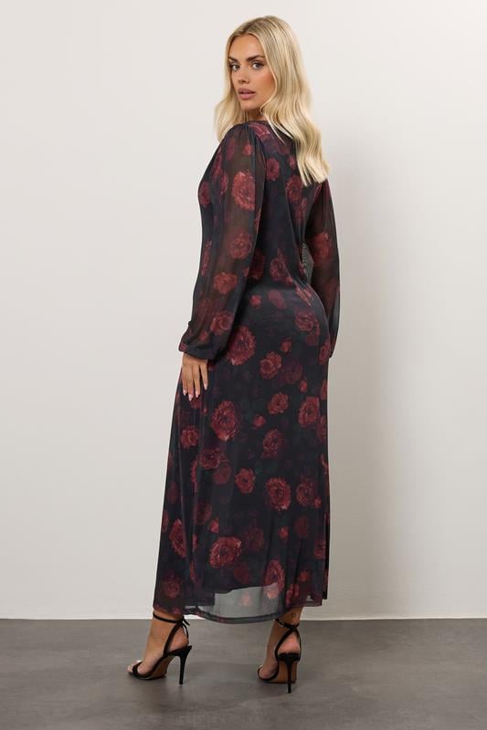 YOURS Plus Size Black Floral Mesh Maxi Dress | Yours Clothing 2