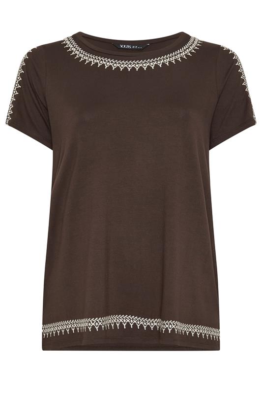 YOURS Plus Size Brown Embroidered Cold Shoulder T-Shirt | Yours Clothing 5