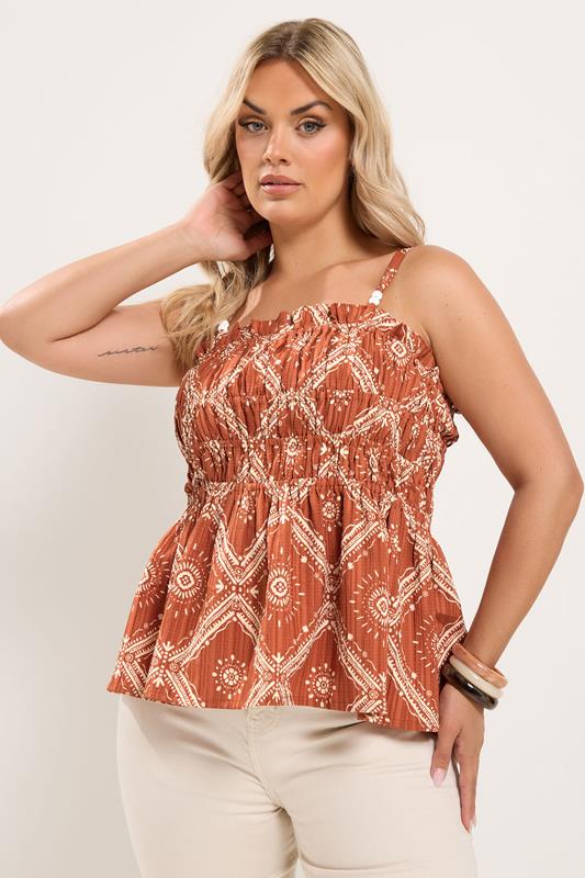  YOURS Curve Rust Orange Abstract Vest Top