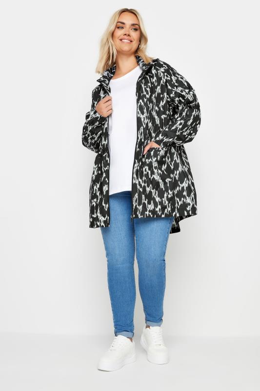 YOURS Plus Size Black Abstract Print Lightweight Parka Jacket | Yours Clothing 2