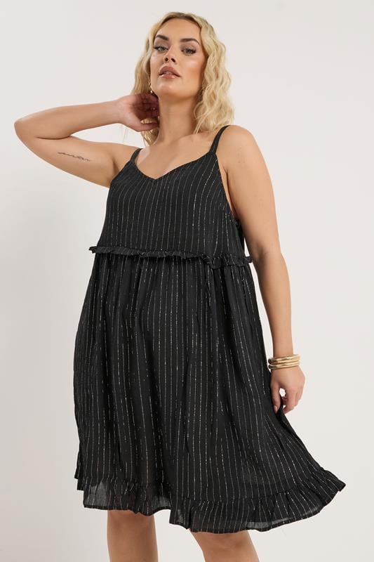 YOURS Curve Black Crinkle Mini Beach Dress