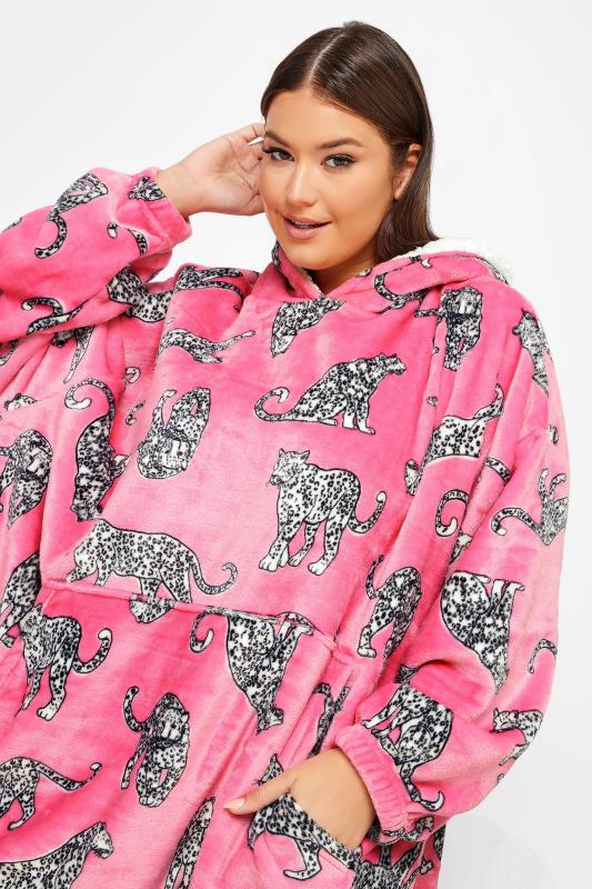 YOURS Plus Size Pink Soft Touch Animal Print Snuggle Hoodie | Yours Clothing 5