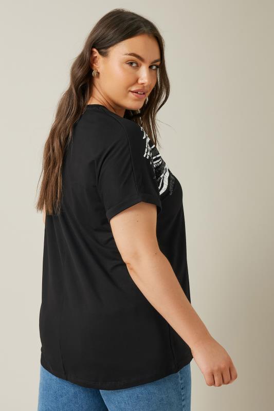 EVANS Plus Size Black Zebra Print Sequin Embellished T-Shirt | Evans  3