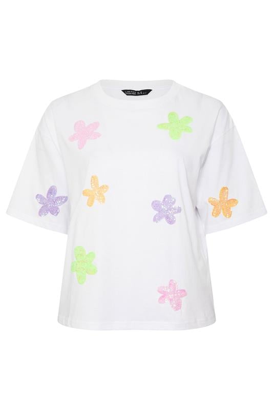 LIMITED COLLECTION Plus Size White Sequin Floral Boxy T-Shirt | Yours Clothing 5
