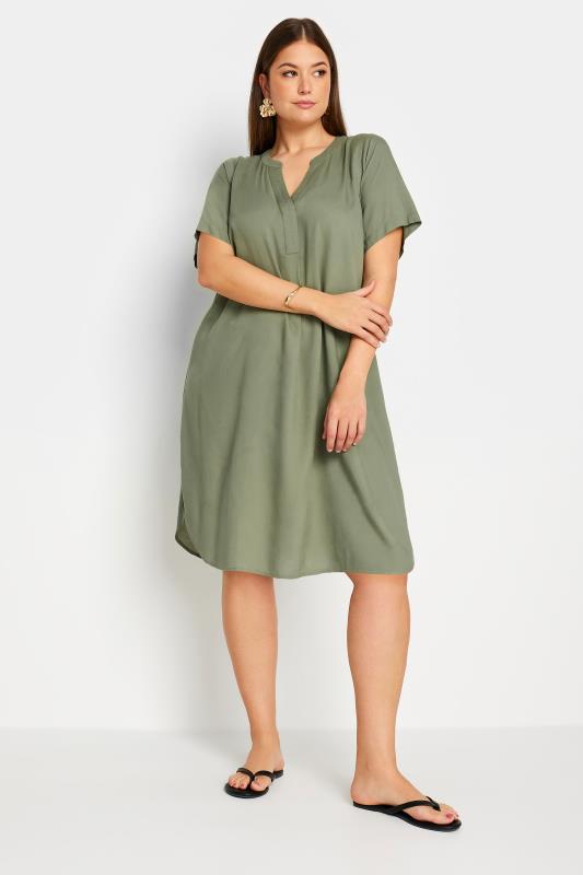 YOURS Plus Size Khaki Green Midi Tunic Dress | Yours Clothing 2