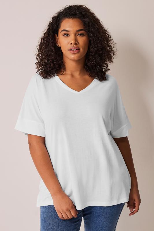 EVANS Plus Size White V-Neck Modal Rich T-Shirt | Evans 1