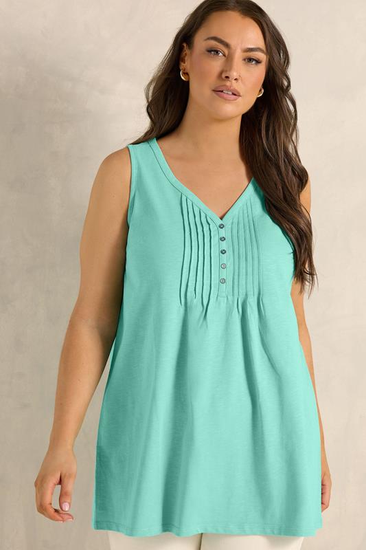  EVANS Curve Blue Cotton Henley Vest Top