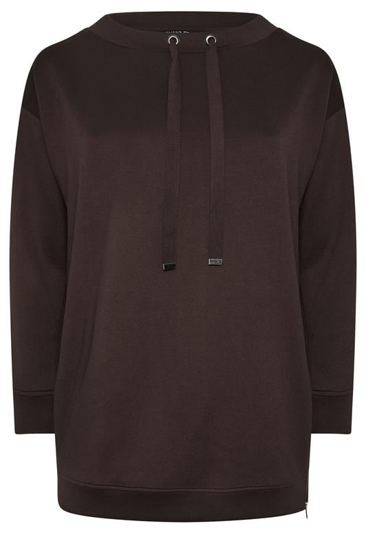  EVANS Curve Chocolate Brown Luxe Zip Detail Sweatshirt