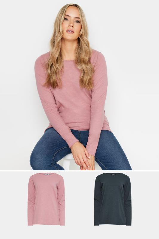 LTS Tall 2 Pack Navy Blue & Pink Long Sleeve T-Shirt | Long Tall Sally 1