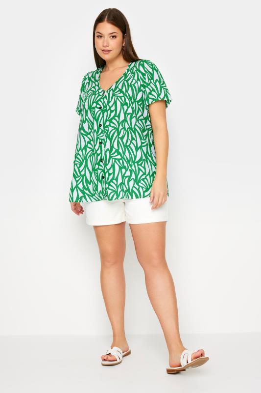 YOURS Plus Size Green Abstract Print Button Front Blouse | Yours Clothing 2