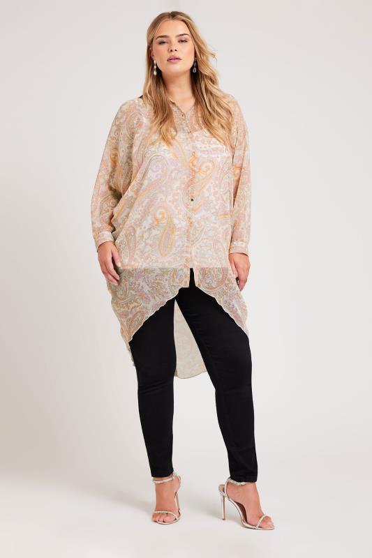 YOURS LONDON Plus Size Pink Paisley Print Longline Shirt | Yours Clothing 2