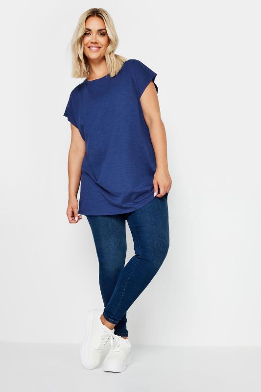 YOURS Plus Size Blue Crew Neck T-Shirt | Yours Clothing 3