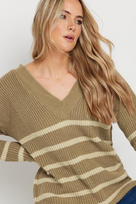 LTS Tall Womens Brown V-Neck Stripe Jumper | Long Tall Sally  6