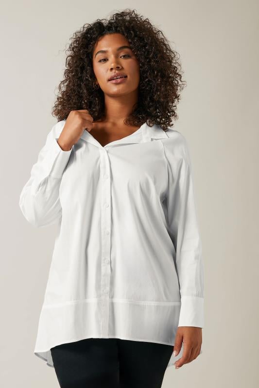 Cotton Rich Tiered Hem White Shirt  1