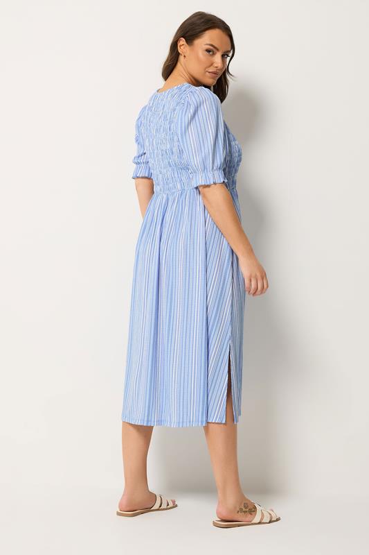 YOURS Plus Size Blue Shirred Stripe Dress | Yours Clothing 2