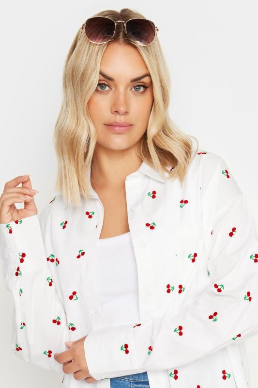 YOURS Plus Size White Embroidered Cherry Shirt | Yours Clothing 3